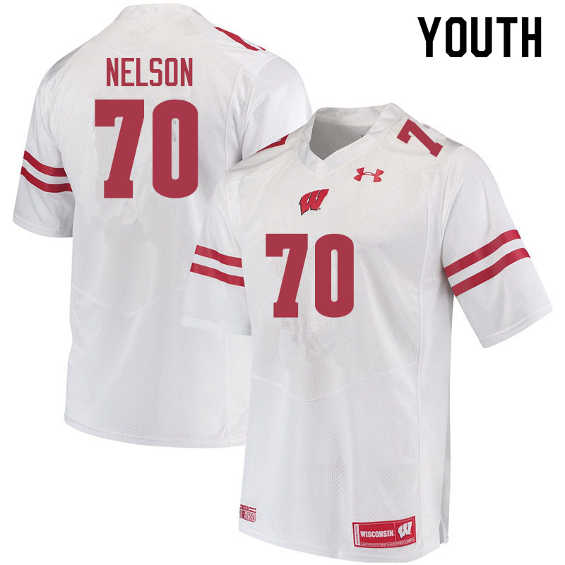 Youth #70 Barrett Nelson Wisconsin Badgers College Football Jerseys Sale-White - Click Image to Close